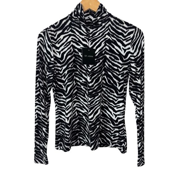 St. John lightweight turtleneck black white zebra print size small new - Picture 1 of 10